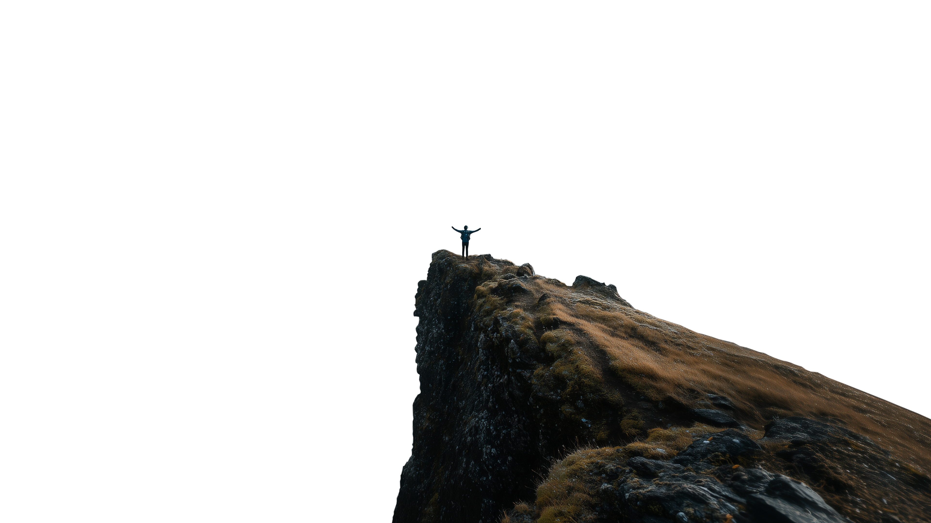 Mountain landscape with explorer